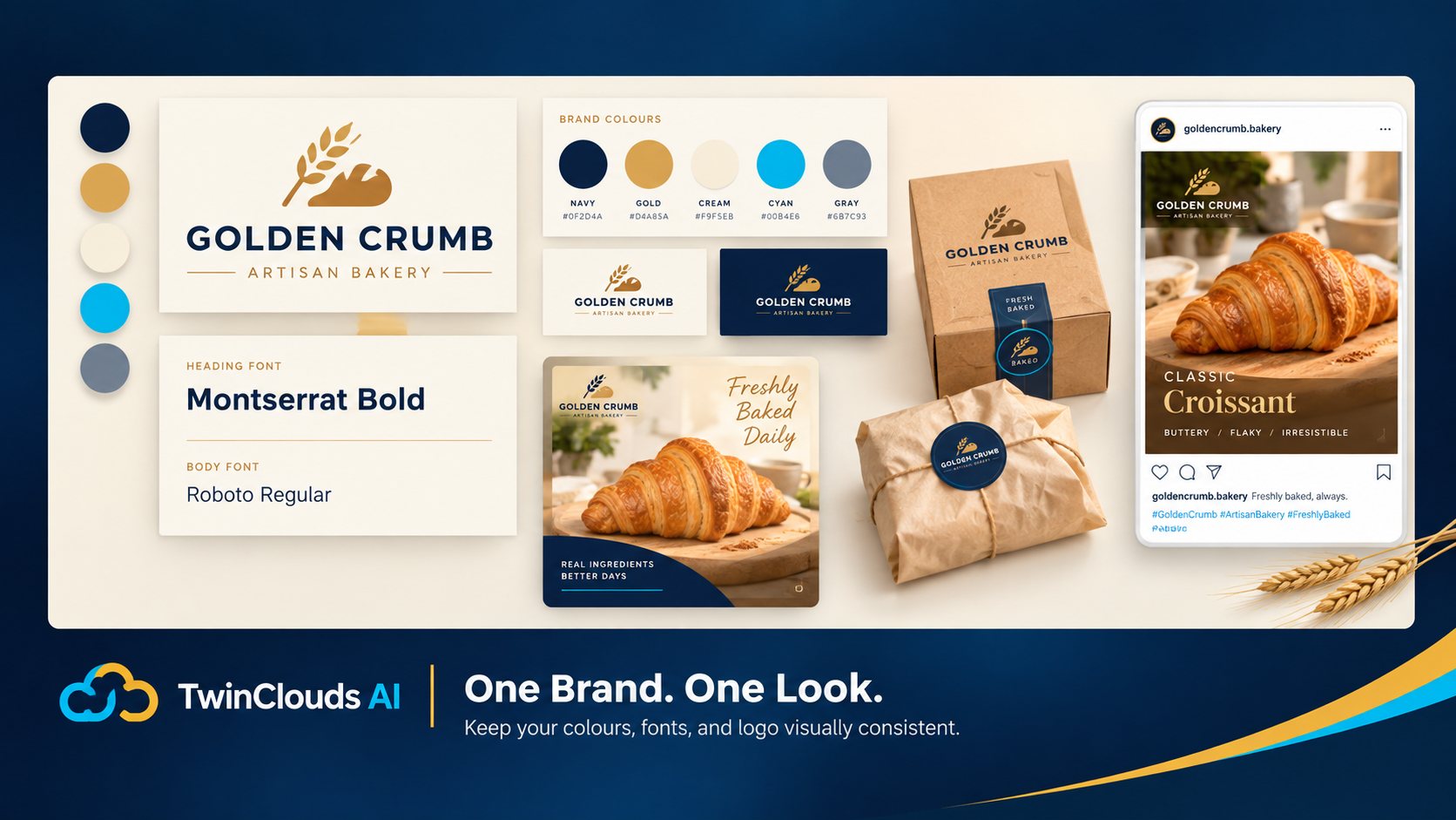Brand Kit keeping colors, fonts, and logo consistent across every generated social media asset